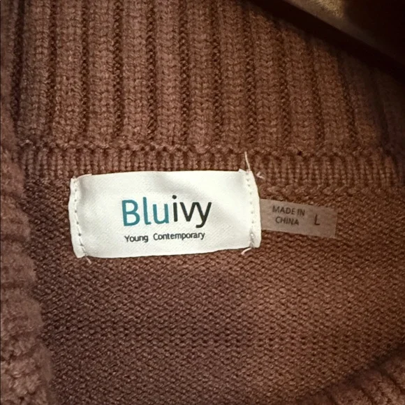 Striped Brown and Cream Turtleneck Dress - Picture 4 of 7